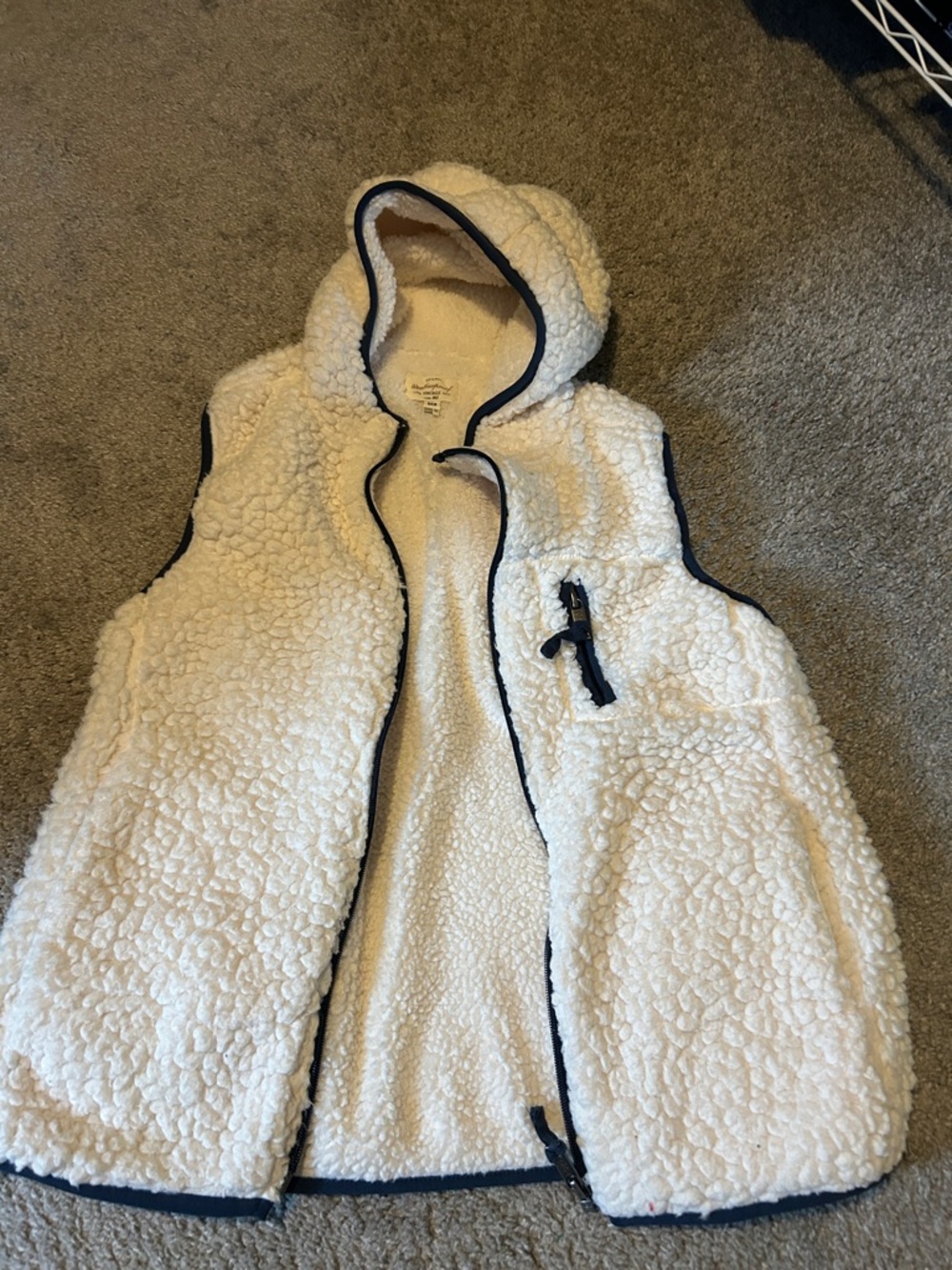 Cozy Sherpa Hooded Vest in Cream with Black Trim